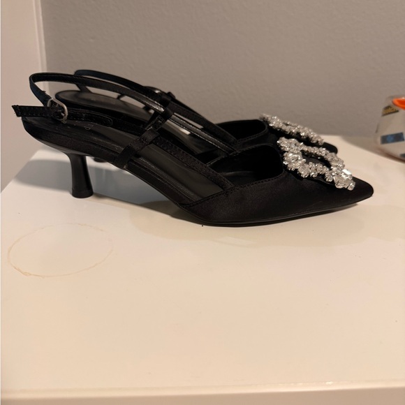A New Day Black Heels with Crystal Embellishments - Picture 2 of 4